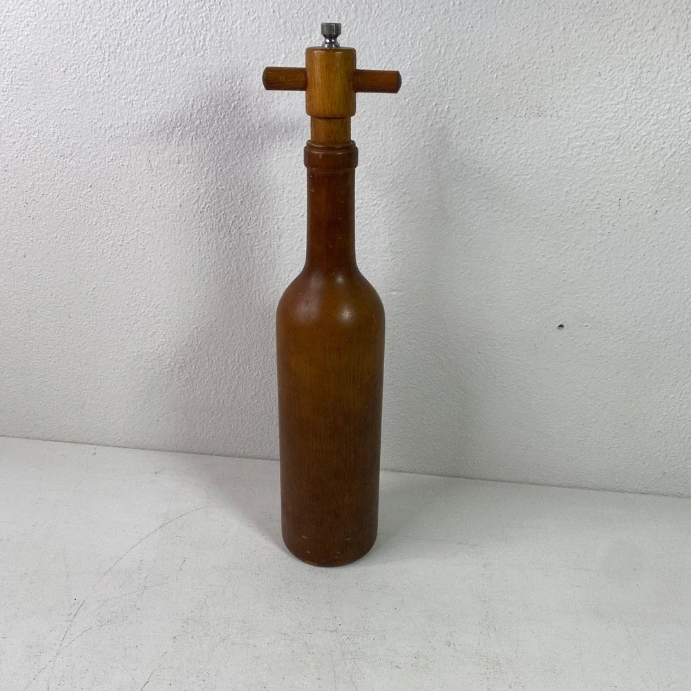 Olde Thompson Vintage Wood Wine Bottle Pepper Mill Grinder Carbon Steel